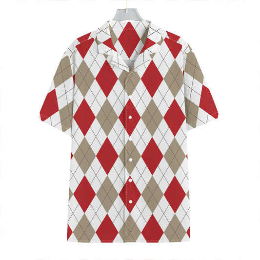 White Red And Beige Argyle Pattern Print Hawaiian Shirt