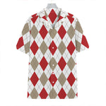White Red And Beige Argyle Pattern Print Hawaiian Shirt
