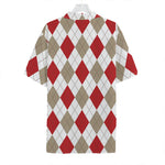 White Red And Beige Argyle Pattern Print Hawaiian Shirt