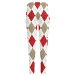 White Red And Beige Argyle Pattern Print High-Waisted Pocket Leggings