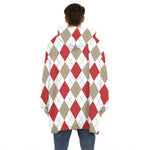 White Red And Beige Argyle Pattern Print Hoodie Blanket