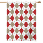 White Red And Beige Argyle Pattern Print House Flag
