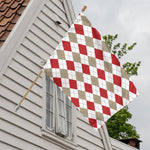 White Red And Beige Argyle Pattern Print House Flag