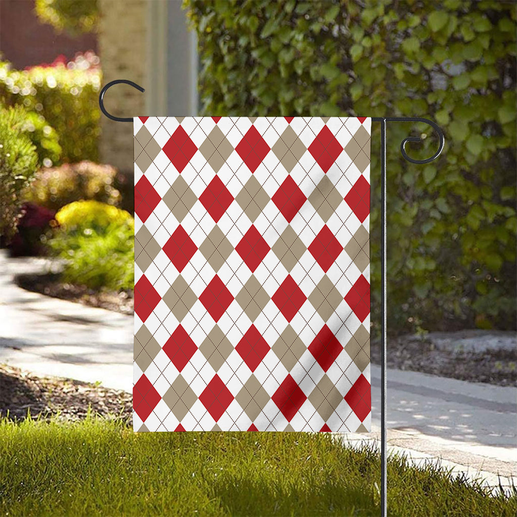 White Red And Beige Argyle Pattern Print House Flag
