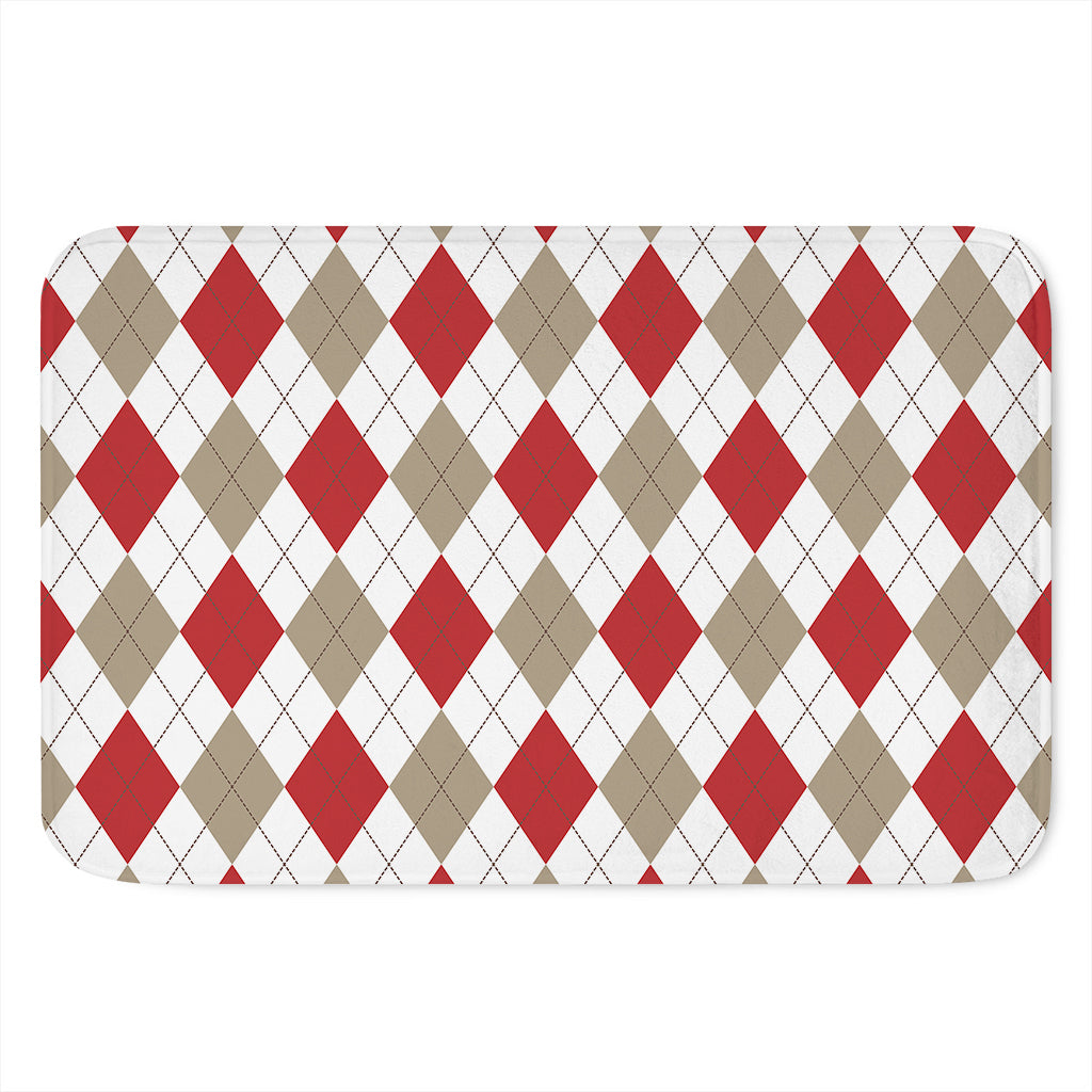 White Red And Beige Argyle Pattern Print Indoor Door Mat
