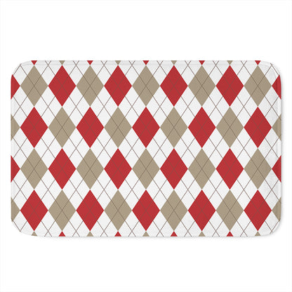 White Red And Beige Argyle Pattern Print Indoor Door Mat