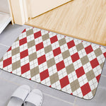 White Red And Beige Argyle Pattern Print Indoor Door Mat