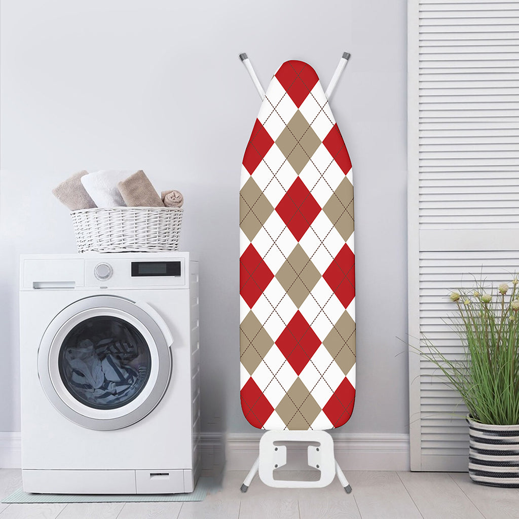 White Red And Beige Argyle Pattern Print Ironing Board Cover