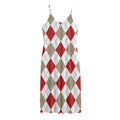 White Red And Beige Argyle Pattern Print Jersey Midi Cami Dress