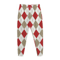 White Red And Beige Argyle Pattern Print Jogger Pants