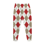 White Red And Beige Argyle Pattern Print Jogger Pants