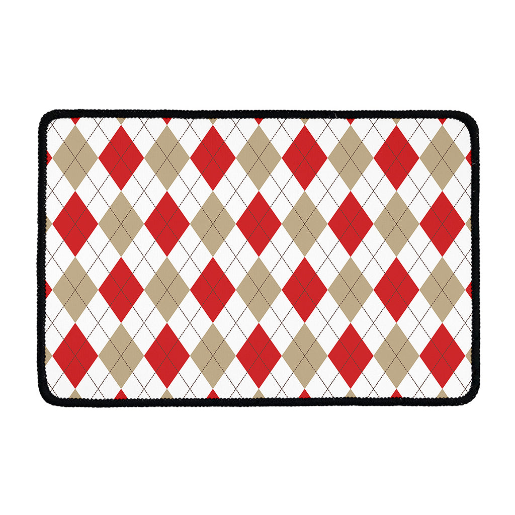 White Red And Beige Argyle Pattern Print Kitchen Mat