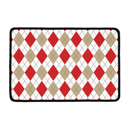 White Red And Beige Argyle Pattern Print Kitchen Mat