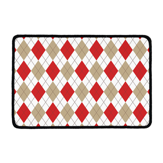 White Red And Beige Argyle Pattern Print Kitchen Mat