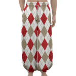 White Red And Beige Argyle Pattern Print Lantern Pants