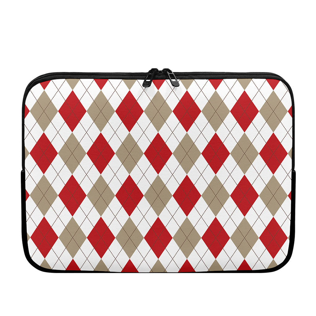 White Red And Beige Argyle Pattern Print Laptop Sleeve