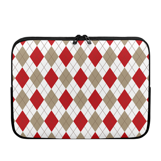White Red And Beige Argyle Pattern Print Laptop Sleeve
