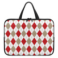 White Red And Beige Argyle Pattern Print Laptop Sleeve With Handle
