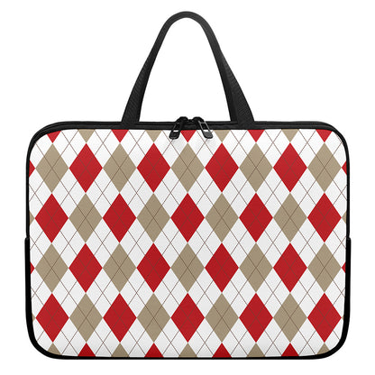 White Red And Beige Argyle Pattern Print Laptop Sleeve With Handle