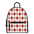 White Red And Beige Argyle Pattern Print Leather Backpack