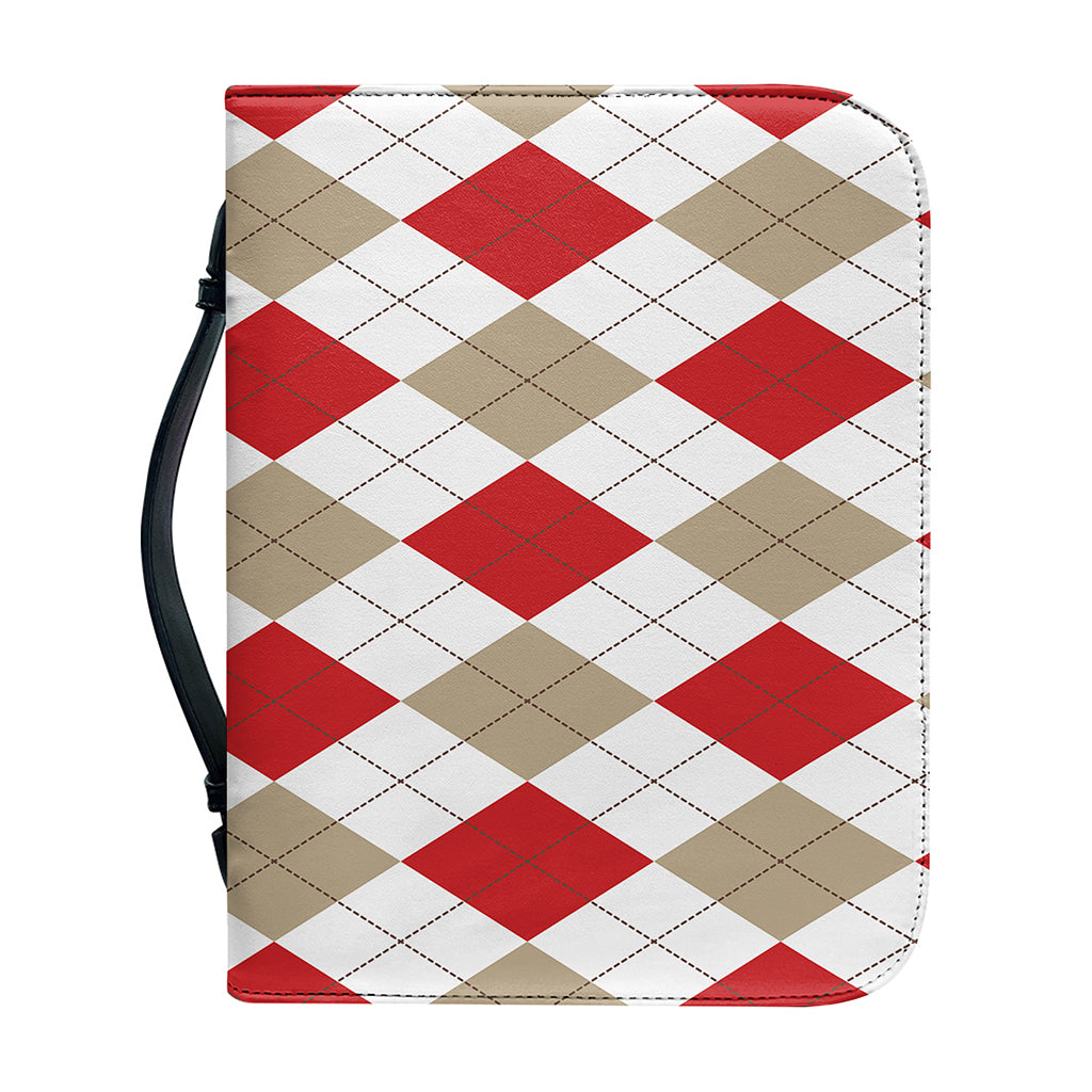 White Red And Beige Argyle Pattern Print Leather Bible Cover