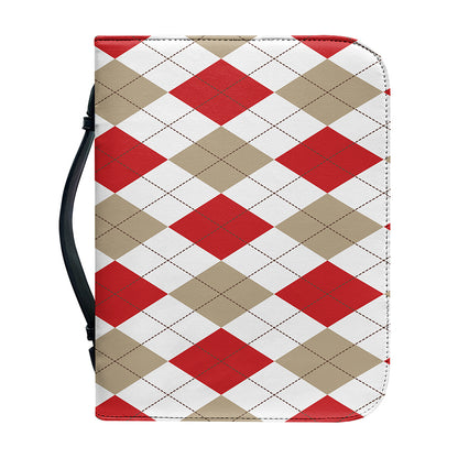 White Red And Beige Argyle Pattern Print Leather Bible Cover
