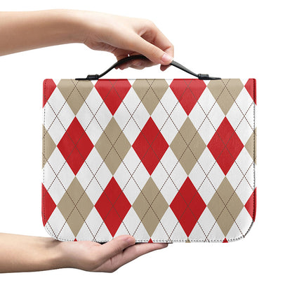 White Red And Beige Argyle Pattern Print Leather Bible Cover