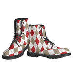 White Red And Beige Argyle Pattern Print Backpack