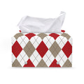 White Red And Beige Argyle Pattern Print Leather Tissue Box Cover