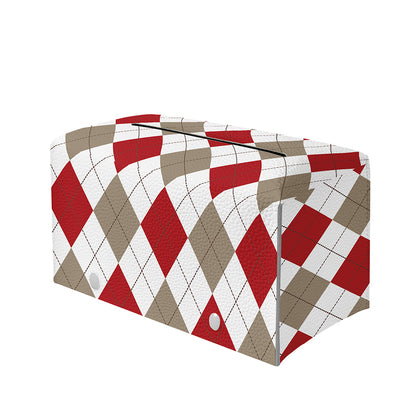 White Red And Beige Argyle Pattern Print Leather Tissue Box Cover