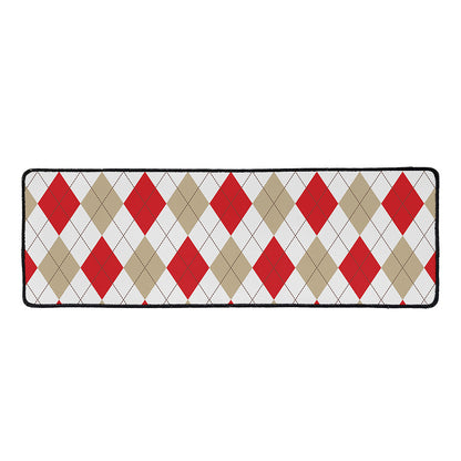 White Red And Beige Argyle Pattern Print Long Kitchen Mat