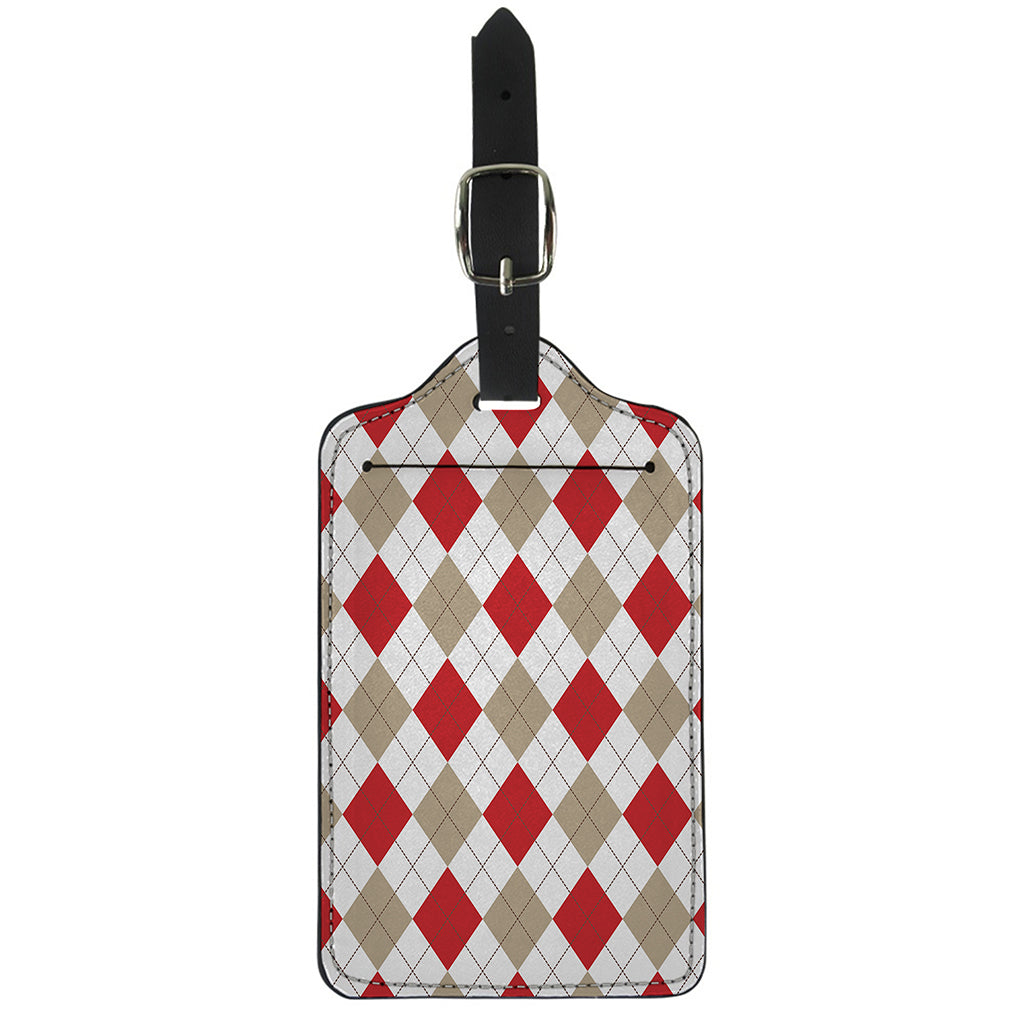 White Red And Beige Argyle Pattern Print Luggage Tag