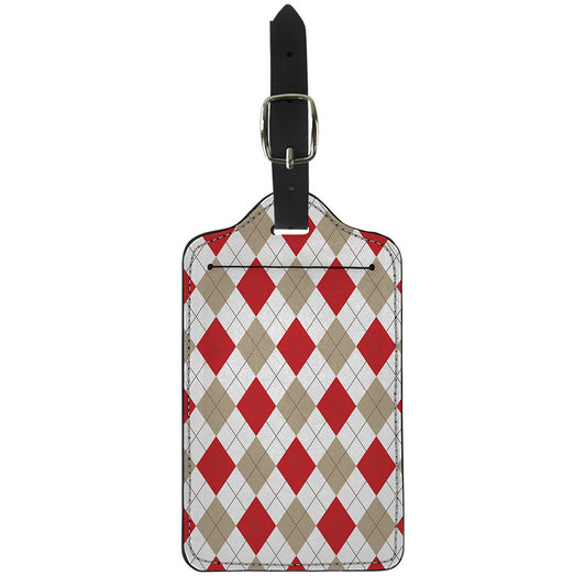 White Red And Beige Argyle Pattern Print Luggage Tag