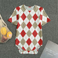 White Red And Beige Argyle Pattern Print Men's Bodysuit
