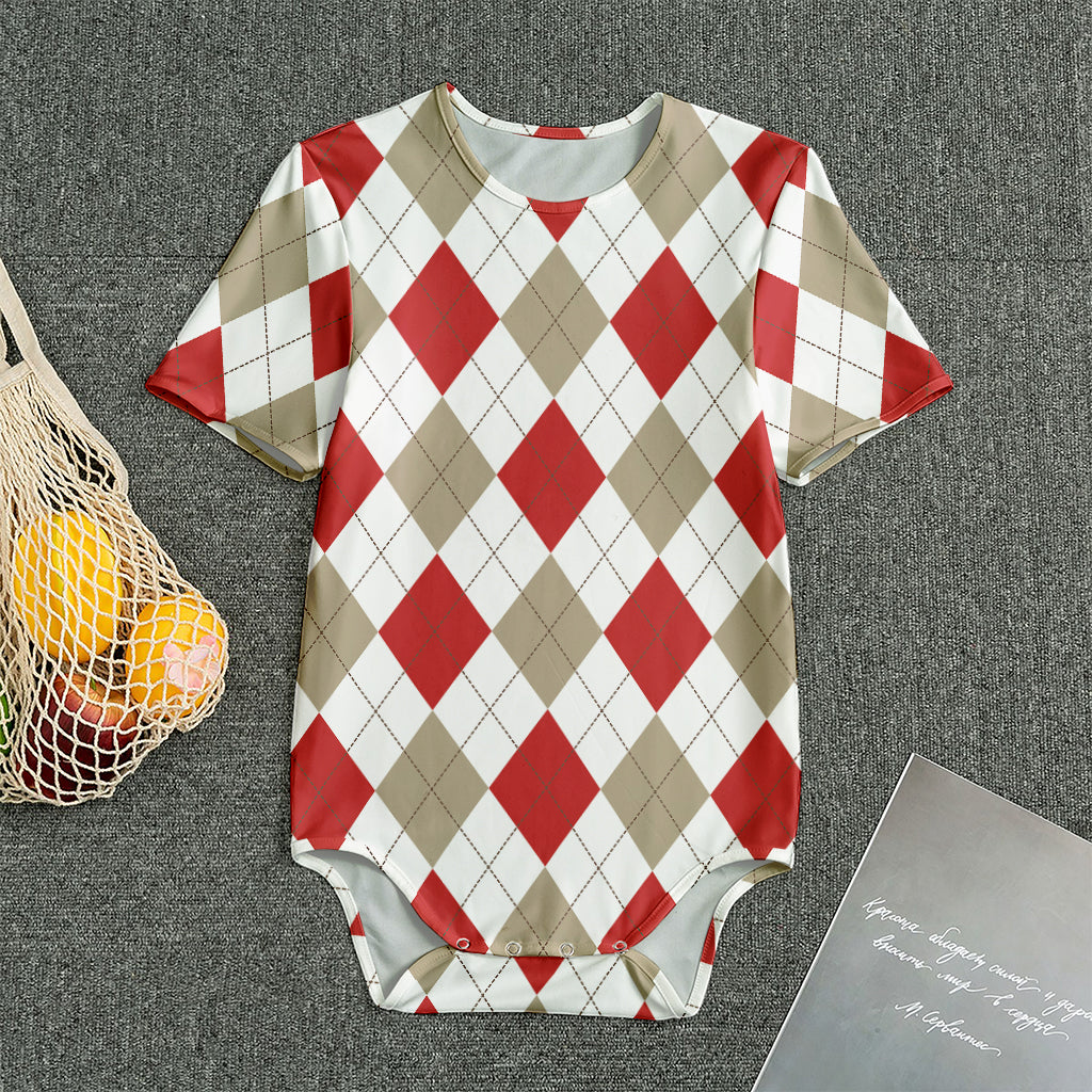 White Red And Beige Argyle Pattern Print Men's Bodysuit