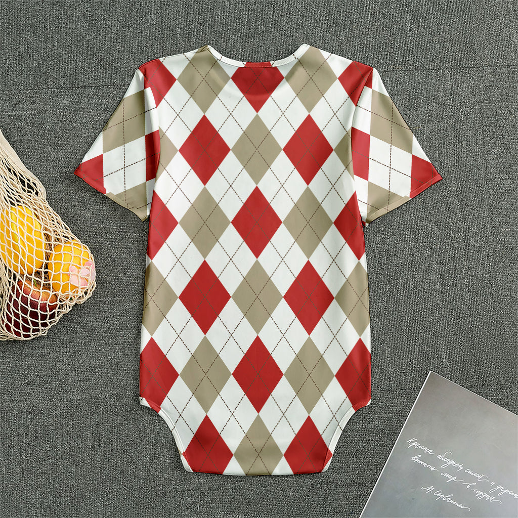 White Red And Beige Argyle Pattern Print Men's Bodysuit