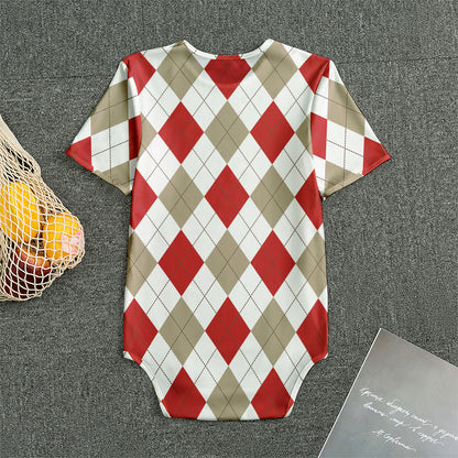 White Red And Beige Argyle Pattern Print Men's Bodysuit