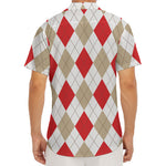 White Red And Beige Argyle Pattern Print Men's Deep V-Neck Shirt