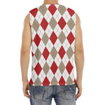 White Red And Beige Argyle Pattern Print Men's Fitness Tank Top