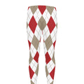 White Red And Beige Argyle Pattern Print Men's Leggings