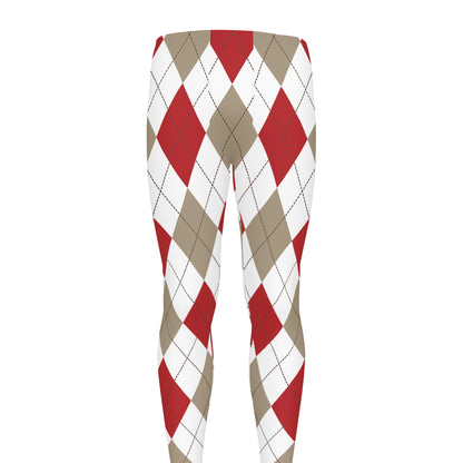 White Red And Beige Argyle Pattern Print Men's leggings