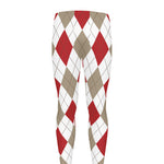 White Red And Beige Argyle Pattern Print Men's leggings