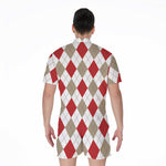 White Red And Beige Argyle Pattern Print Men's Rompers