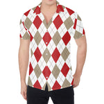 White Red And Beige Argyle Pattern Print Men's Shirt