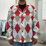 White Red And Beige Argyle Pattern Print Men's Shirt Jacket