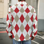 White Red And Beige Argyle Pattern Print Men's Shirt Jacket