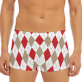White Red And Beige Argyle Pattern Print Men's Short Boxer Briefs