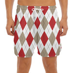 White Red And Beige Argyle Pattern Print Men's Split Running Shorts