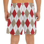 White Red And Beige Argyle Pattern Print Men's Split Running Shorts