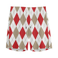 White Red And Beige Argyle Pattern Print Men's Athletic Shorts